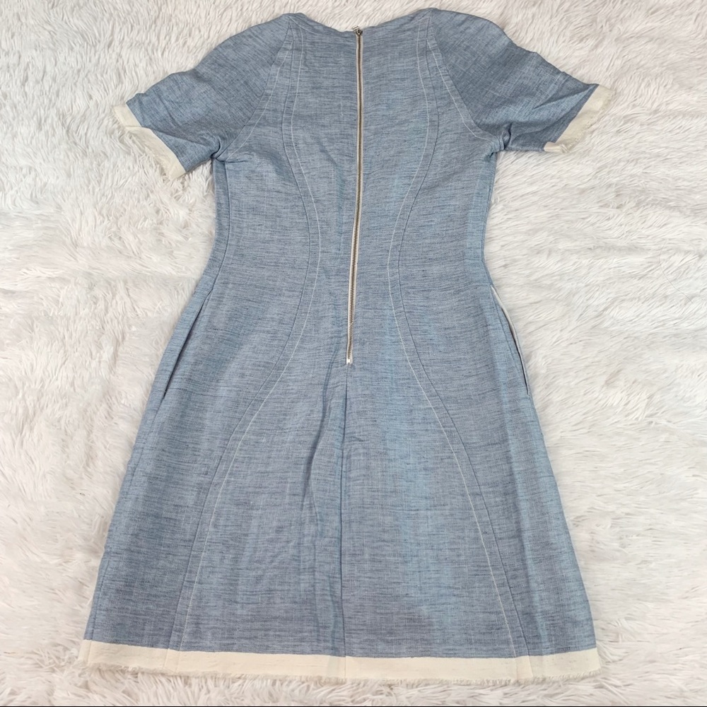 Sea NY short sleeve linen blend sheath dress in‎ light blue with contrast trim - Picture 6 of 10